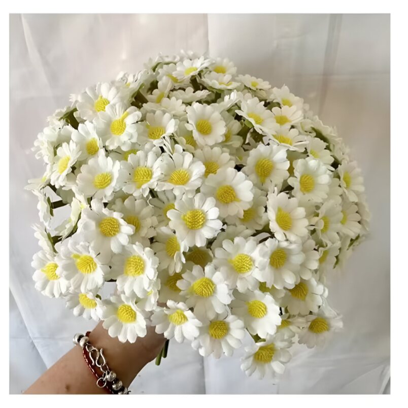 Huitich artificial white wedding flowers bouquet with yellow centers for bridal decor
