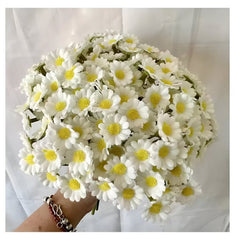 Huitich artificial white wedding flowers bouquet with yellow centers for bridal decor
