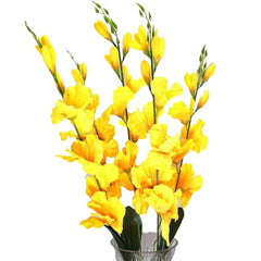 Huitich artificial yellow dendrobium flowers with vibrant petals arranged in clear vase