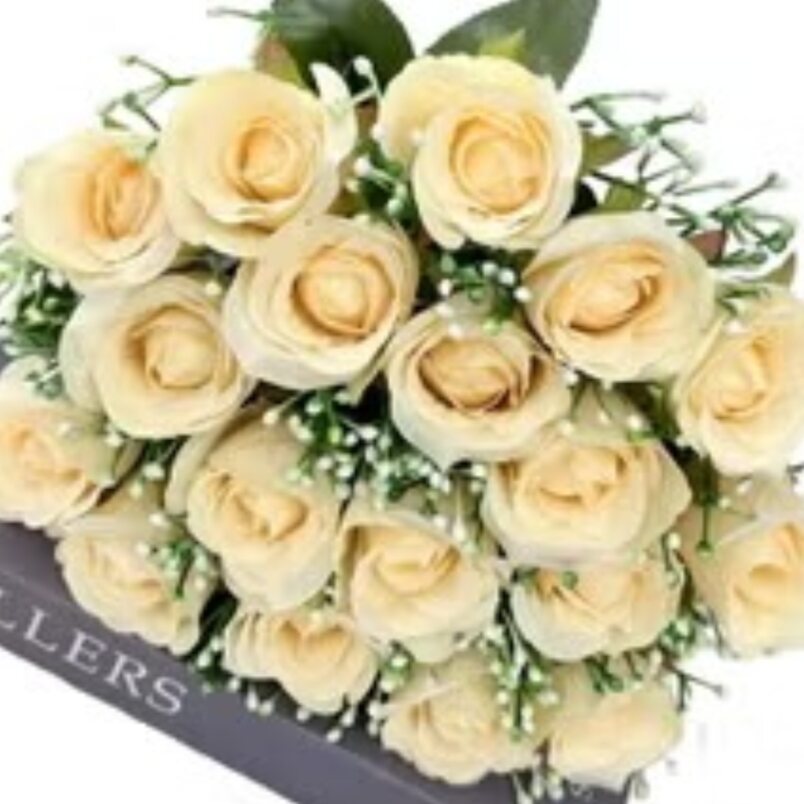 Huitich artificial yellow flowers for home decor bouquet with realistic cream roses and green leaves