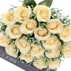 Huitich artificial yellow flowers for home decor bouquet with realistic cream roses and green leaves