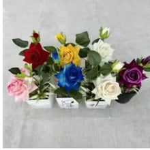 Artificial flower potted plant decor with mixed roses in white rectangular planters
