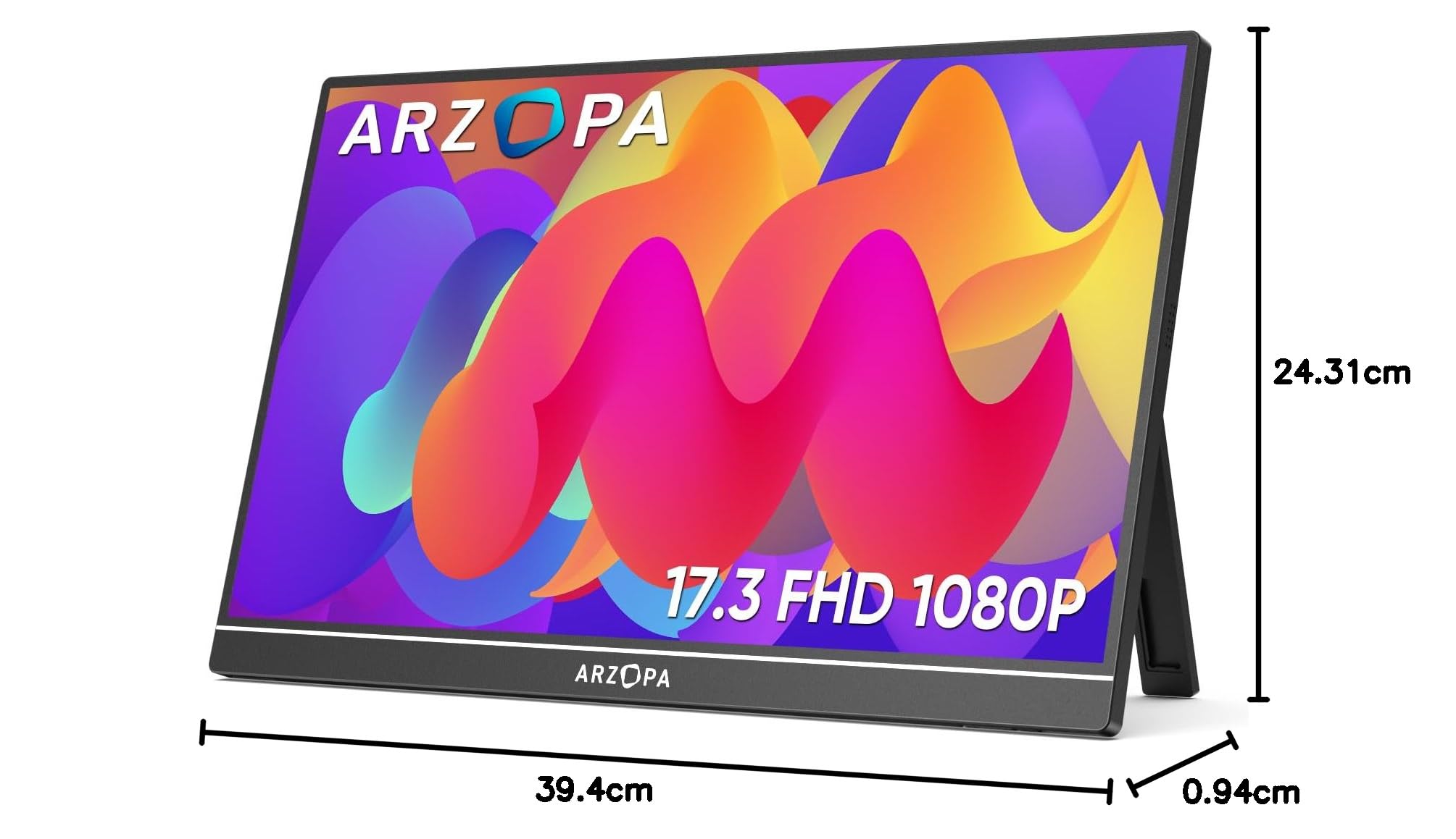 ARZOPA 17.3 inch FHD 1080P portable monitor for laptop with slim design and stand