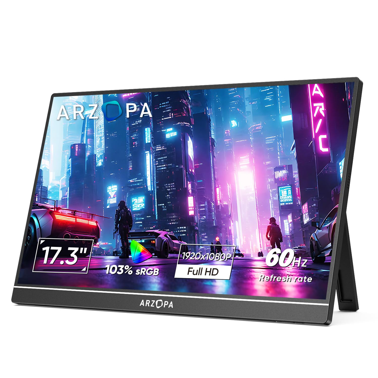 ARZOPA 17.3 inch portable monitor for laptop with Full HD 1920x1080 resolution and 60Hz refresh rate