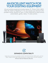Portable monitor with slim black bezel shown alongside gaming controllers and phone