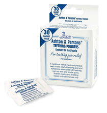 Ashton & Parsons teething powder box with sachet packet, 30-count pack