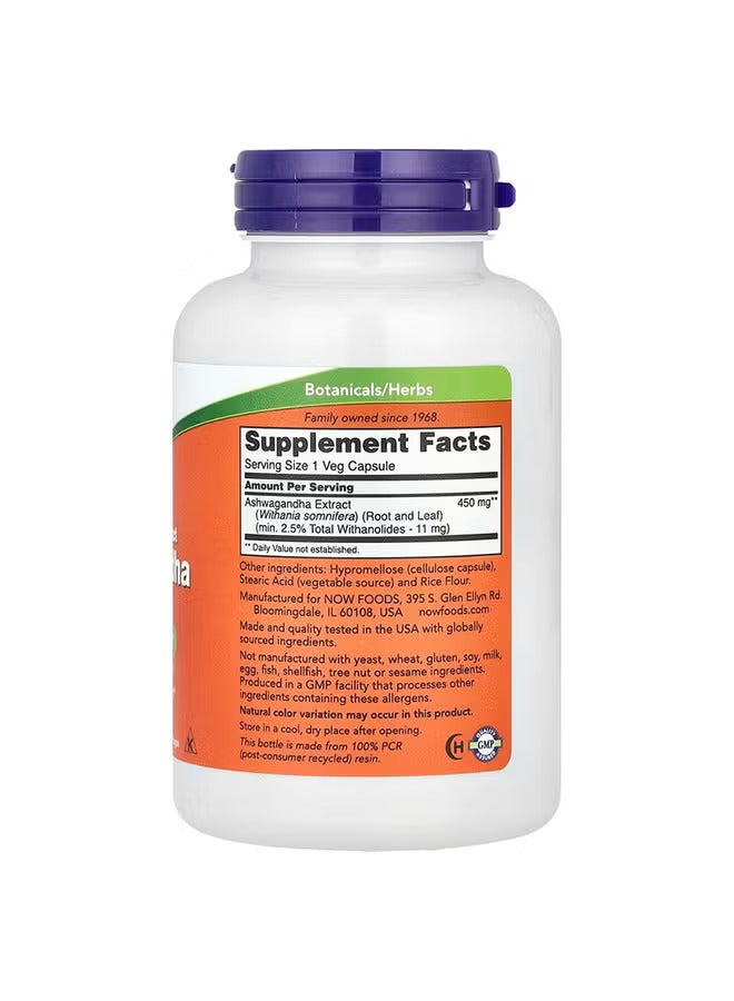 NOW Foods Ashwagandha extract capsules UAE for stress relief and energy support in a convenient bottle