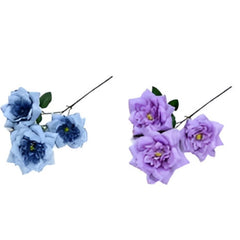 Huitich assorted decorative faux flowers in blue and purple with green leaves on stems