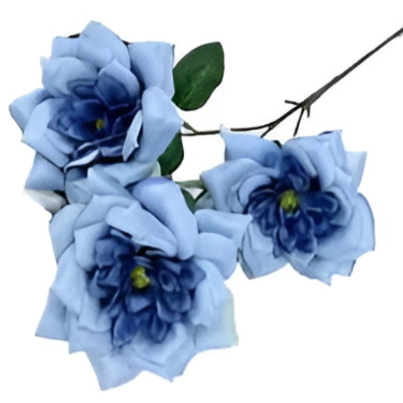 Huitich blue artificial flowers with green leaves bouquet assorted decorative faux flowers