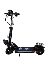 Black electric scooter with handlebar display, front headlight, and rider deck