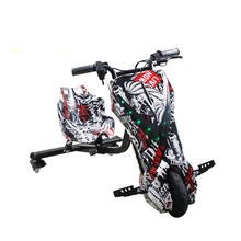 Aster Drifter 36V electric scooter with black and red graffiti design and drifting seat attachment