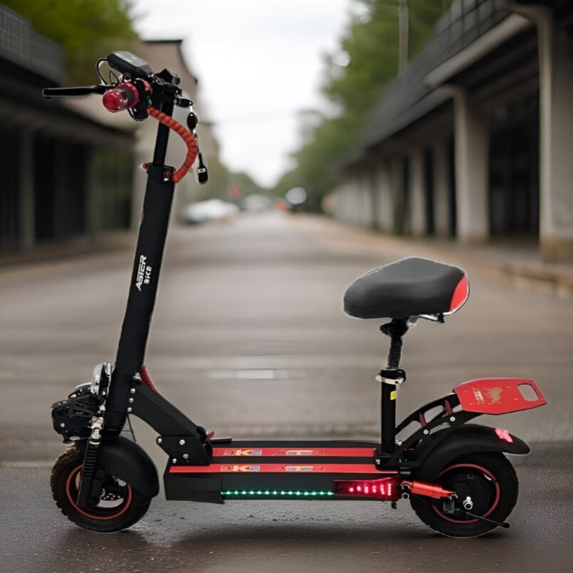 Huitich scooter with Aster electric bike 48V 13Ah battery, black and red, with seat and LED lights