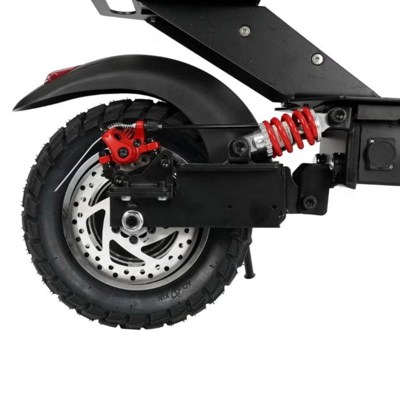 Close-up of rear tire and suspension system of Huitich Aster electric scooter 2000W UAE