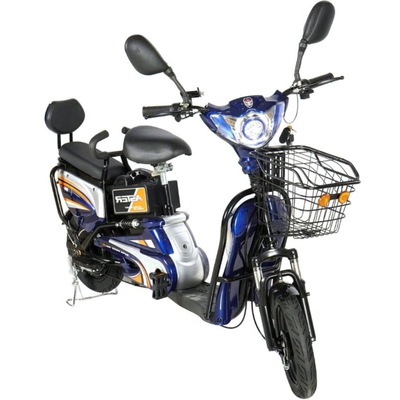 Aster High-Power Electric Bicycle: Equipped with a Convenient Grocery Basket, High-Quality Iron Body, and Long Driving Distance. Featuring Striking Blue Tyres in Size 16 for Added Style and Durability - Mumzar.com