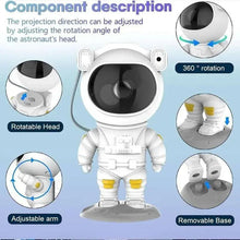 Astronaut LED galaxy lamp diagram with rotatable head and adjustable arm