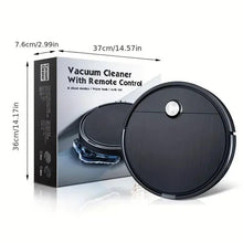 Robotic sweep and mop vacuum with remote control, black round body and top button