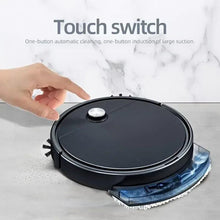 Robotic vacuum cleaner with touch switch, black top and side brush bristles