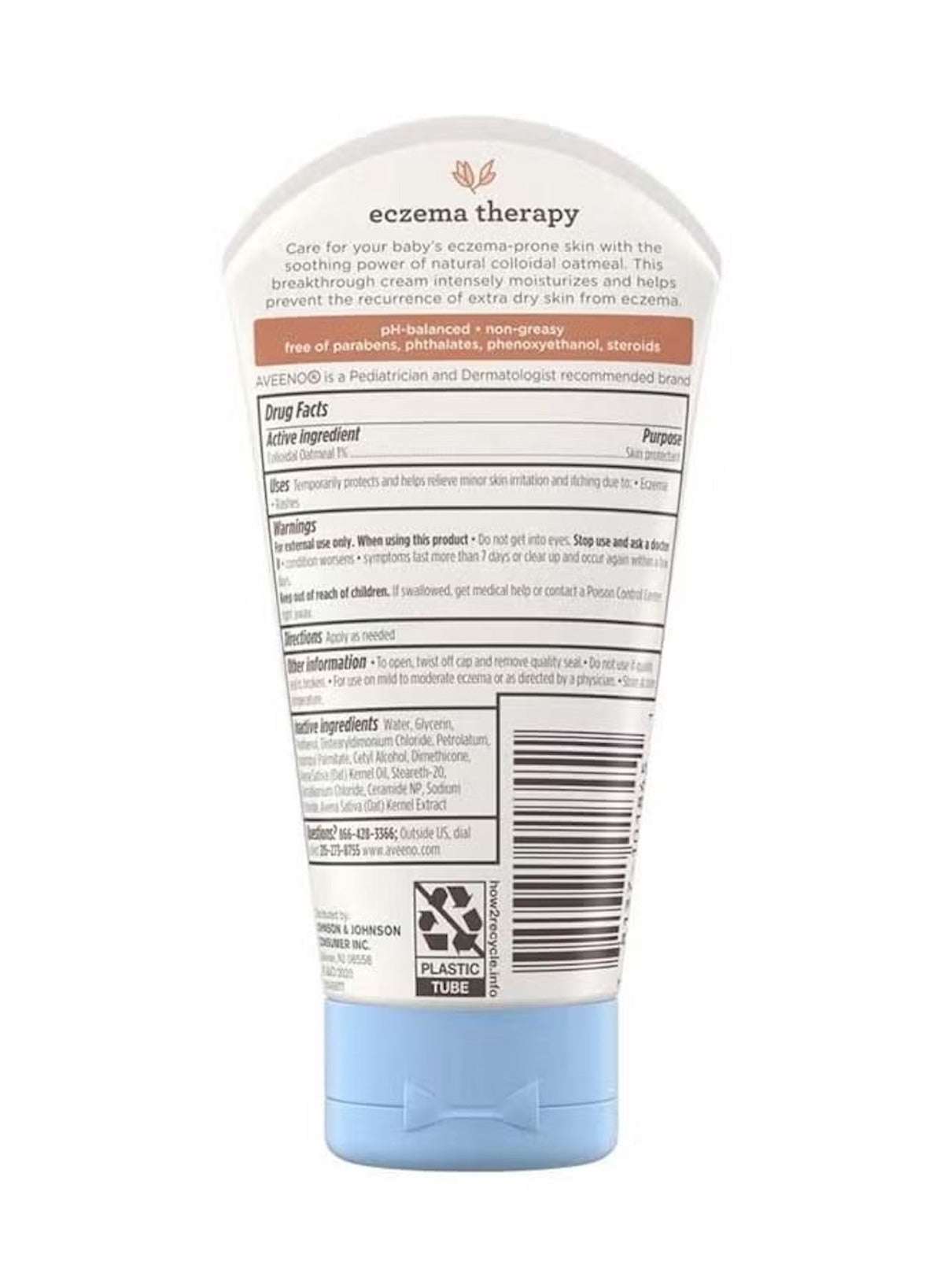 Aveeno eczema therapy moisturizing cream in a plastic tube for soothing baby skin