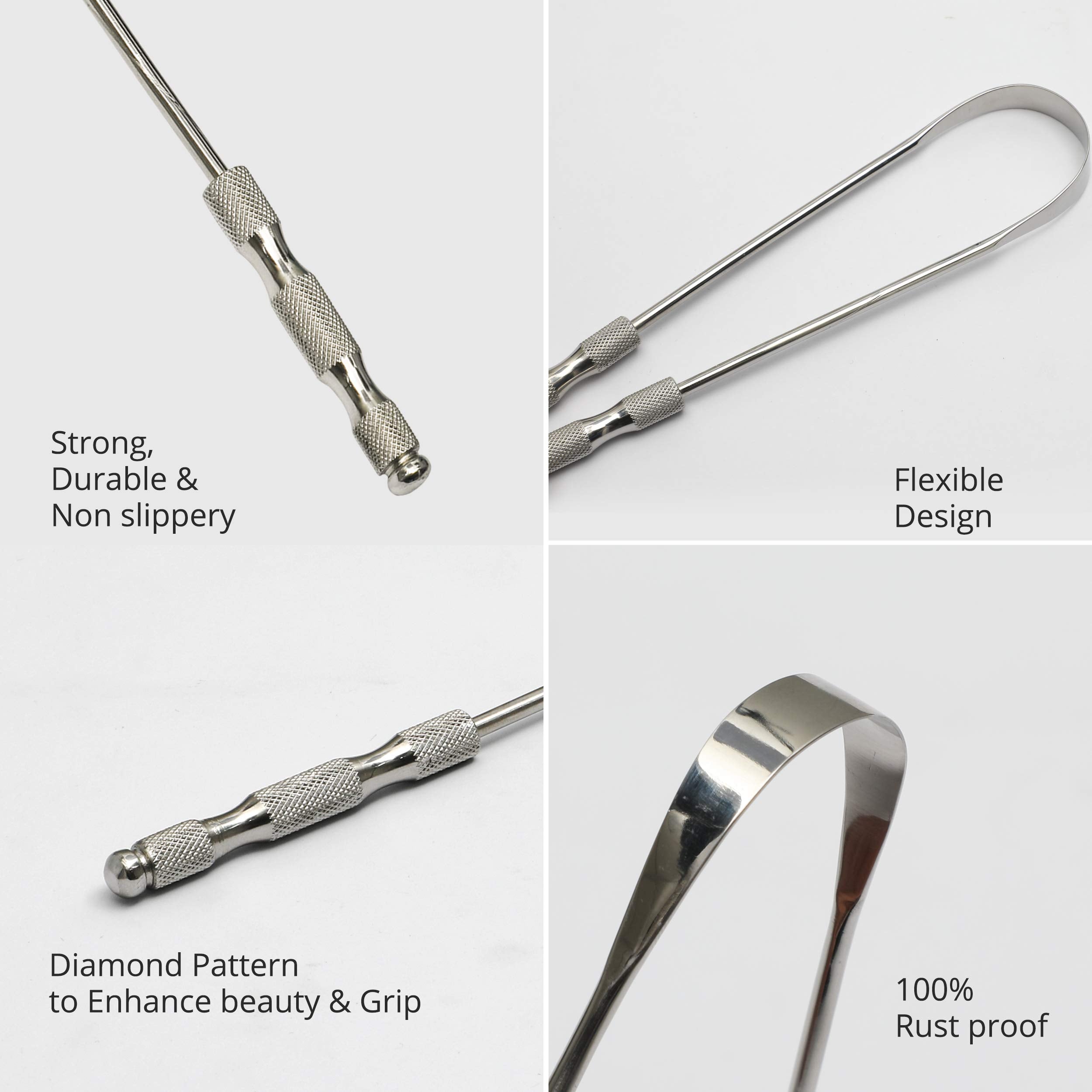 AVOOLI stainless steel tongue scraper UK with knurled grip flexible polished loop rust proof