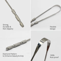 AVOOLI stainless steel tongue scraper UK with knurled grip flexible polished loop rust proof