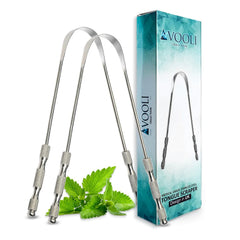 AVOOLI stainless steel tongue scraper UK twin pack with textured handles and gift box