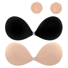 Adhesive bra sets: black and nude cups plus lace nipple covers, centered clasp