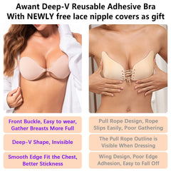 Awant adhesive bra for backless dress with deep-V shape and front buckle for better support
