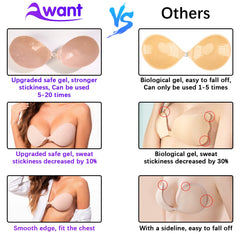Awant adhesive bra for backless dress with upgraded safe gel and strong stickiness shown compared to other brands