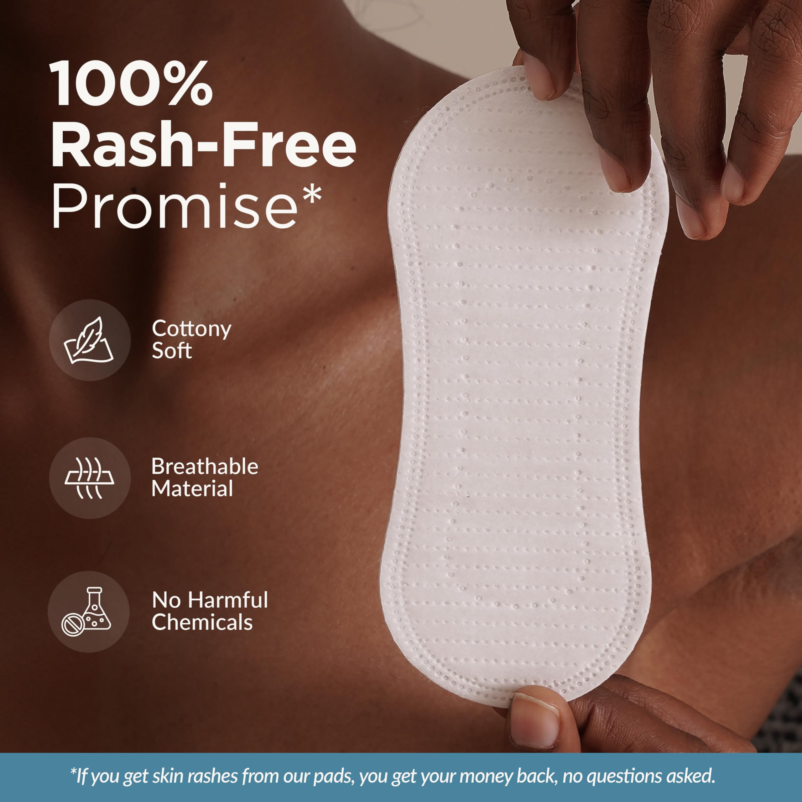AZAH organic cotton panty liners held by hand against skin showing cottony soft breathable and chemical free