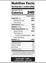Nutrition Facts panel showing calories, fat, carbs, sugars, and vitamins