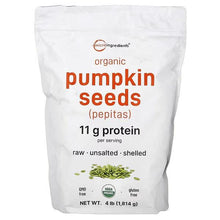 Organic raw unsalted pumpkin seeds bag, shelled pepitas, Micro Ingredients