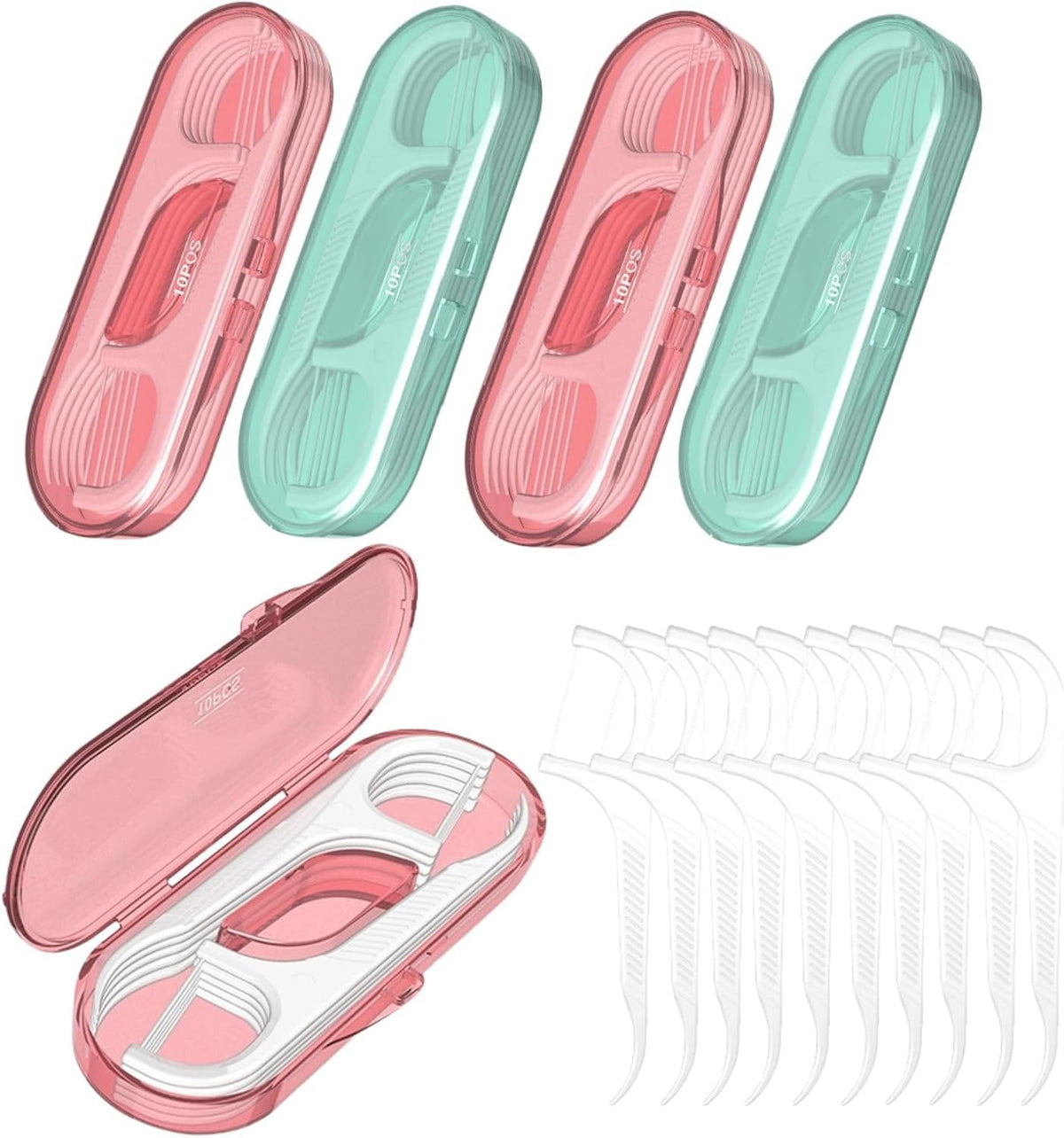 Dental Floss case Travel Floss Professional Toothpicks Sticks Dental Floss Picks 20 Picks Threader Flosser with 2 Storage Cases, flossing for Family,Hotel,High Toughness Travel (Multicolor)