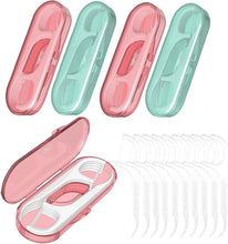 Travel dental floss case set with pink and mint cases, open holder with floss picks