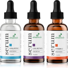 Aitnaturals anti-aging serum set with 3 dropper bottles: hyaluronic, retinol, vitamin C