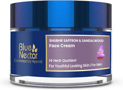 Blue Nectar Men face Cream, Natural Skin Brightening, Anti Aging Cream for Men with Sandalwood, Saffron and Almond Oil (14 Herbs, 50g)