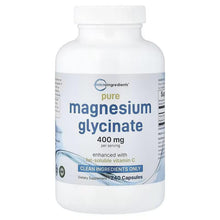 Magnesium glycinate supplement bottle, 400 mg per serving, 240 capsules
