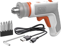 BLACK+DECKER Cordless Universal HEXDRIVER, 3.6V Li-Ion, Furniture Assembly Tool Kit, Patented Chuck, Ergonomic, LED Charge Indicator, Dual-Direction Functionality, Orange/White - BCRTA01-B5