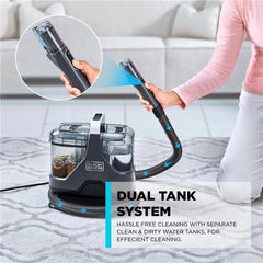 BLACK+DECKER 600W Multisurface Spot Cleaner for Carpet, Sofa, Upholstery, Stairs & Car Interior | Stain Remover with Dual Tank System, 5 Attachments, Cleaning Solution, Black | BHSC600C-B5