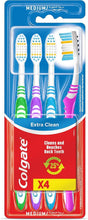 Colgate medium extra clean toothbrush pack of 4 with green, purple, blue, pink handles