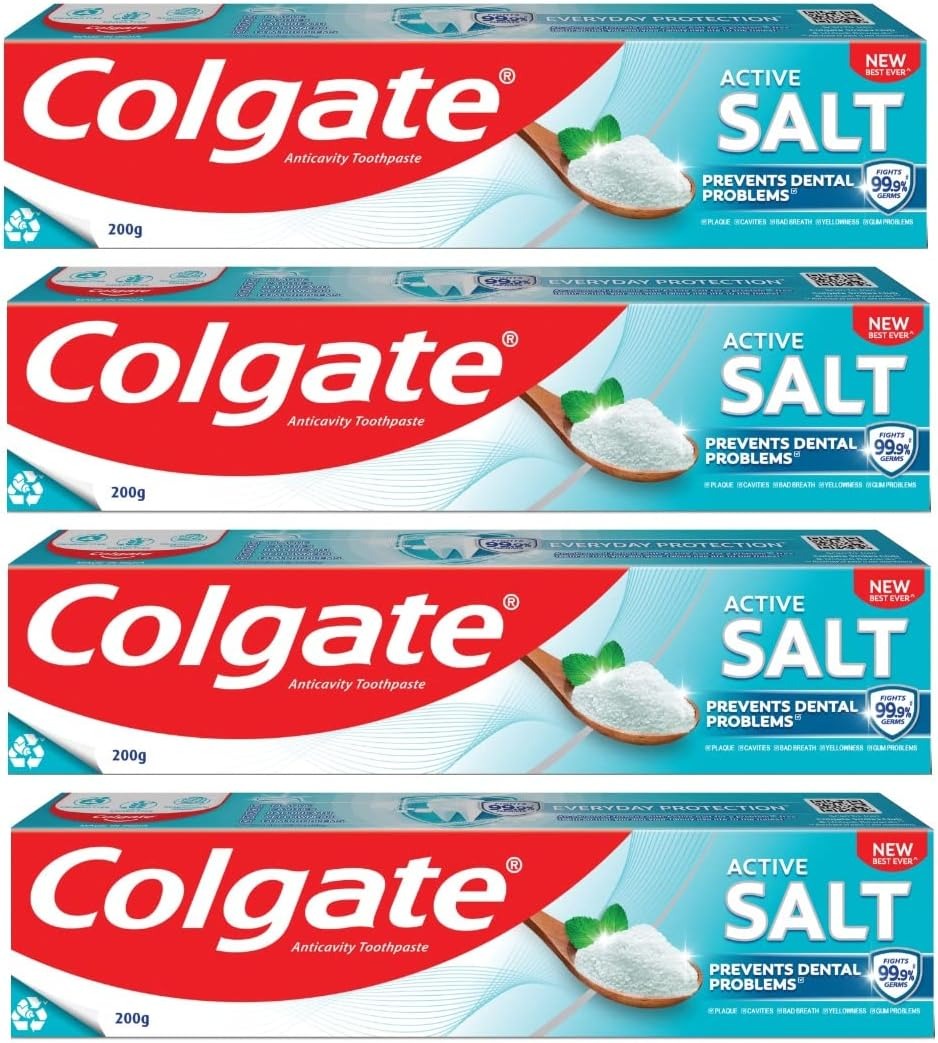 Colgate Active Salt Toothpaste, Daily Germ Protection, Pack Of 800G (200G X 4), Colgate Toothpaste With Salt And Mint, Healthy Gums & Teeth, Toothpaste That Fights Germs & Eliminates Bad Breath