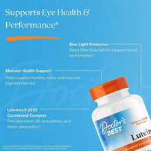 Lutein supplement bottle with orange cap and blue label