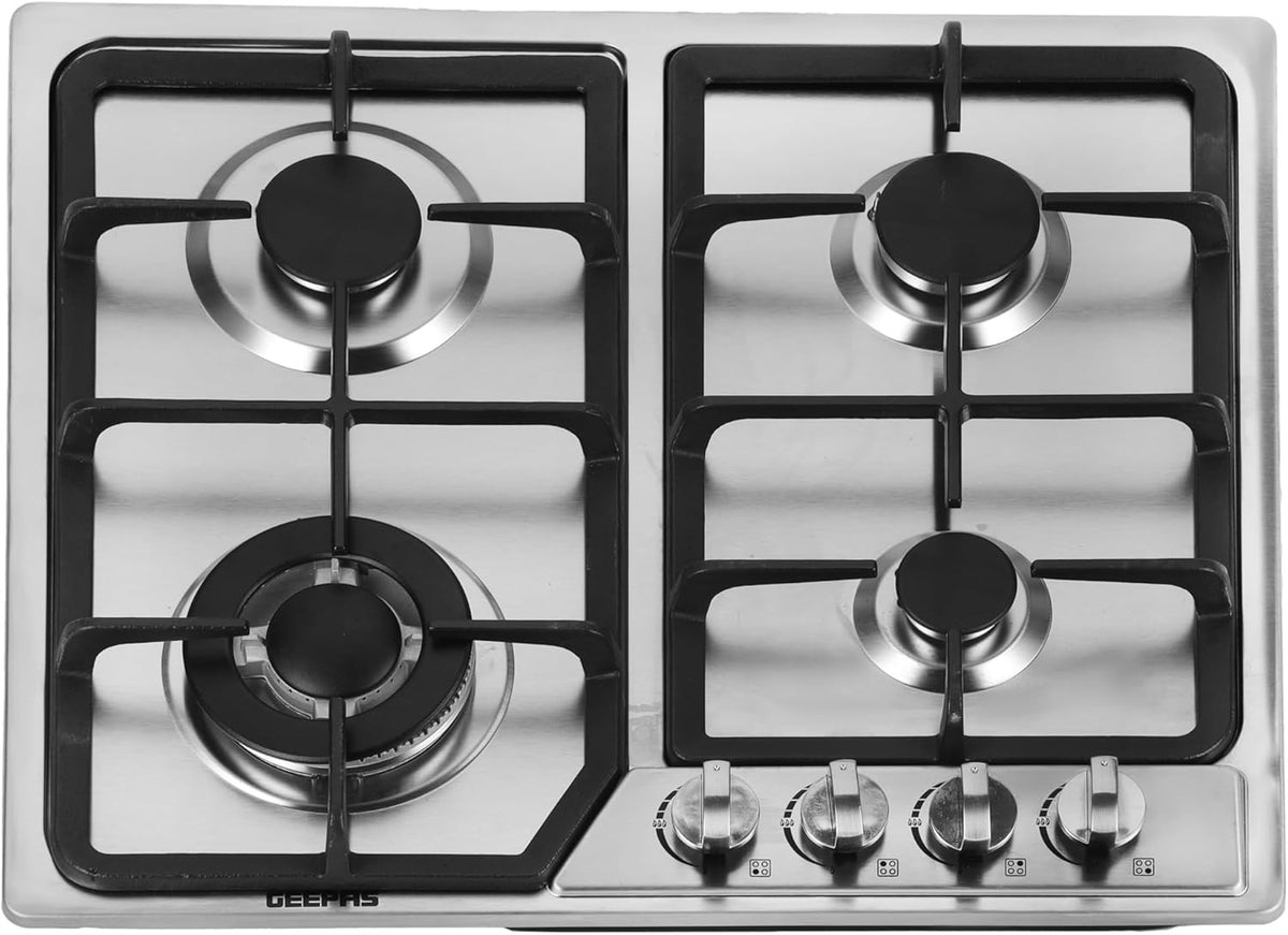 Geepas Built-In Stainless Steel Gas Hob- GGC31051FFD/ 4 Burners with Separate Ignition, Low Fuel Consumption and Improved Flow for Efficient Heating,2 Years Warranty