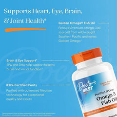 Omega 3 fish oil supplement bottle with orange cap, Doctor's Best Purified & Clear