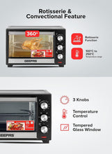 Geepas rotisserie & convection electric oven with 3 control knobs and tempered glass