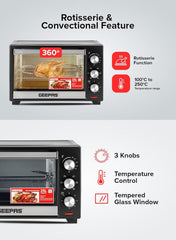 Geepas Electric Oven With Rotisserie 25L,1600W GO34040| Perfect for Baking, Roasting & Grilling - Accessories Included – 2 Years Warranty