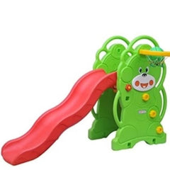 Huitich baby 3-in-1 slide and swing set with green bear design and red slide for toddlers