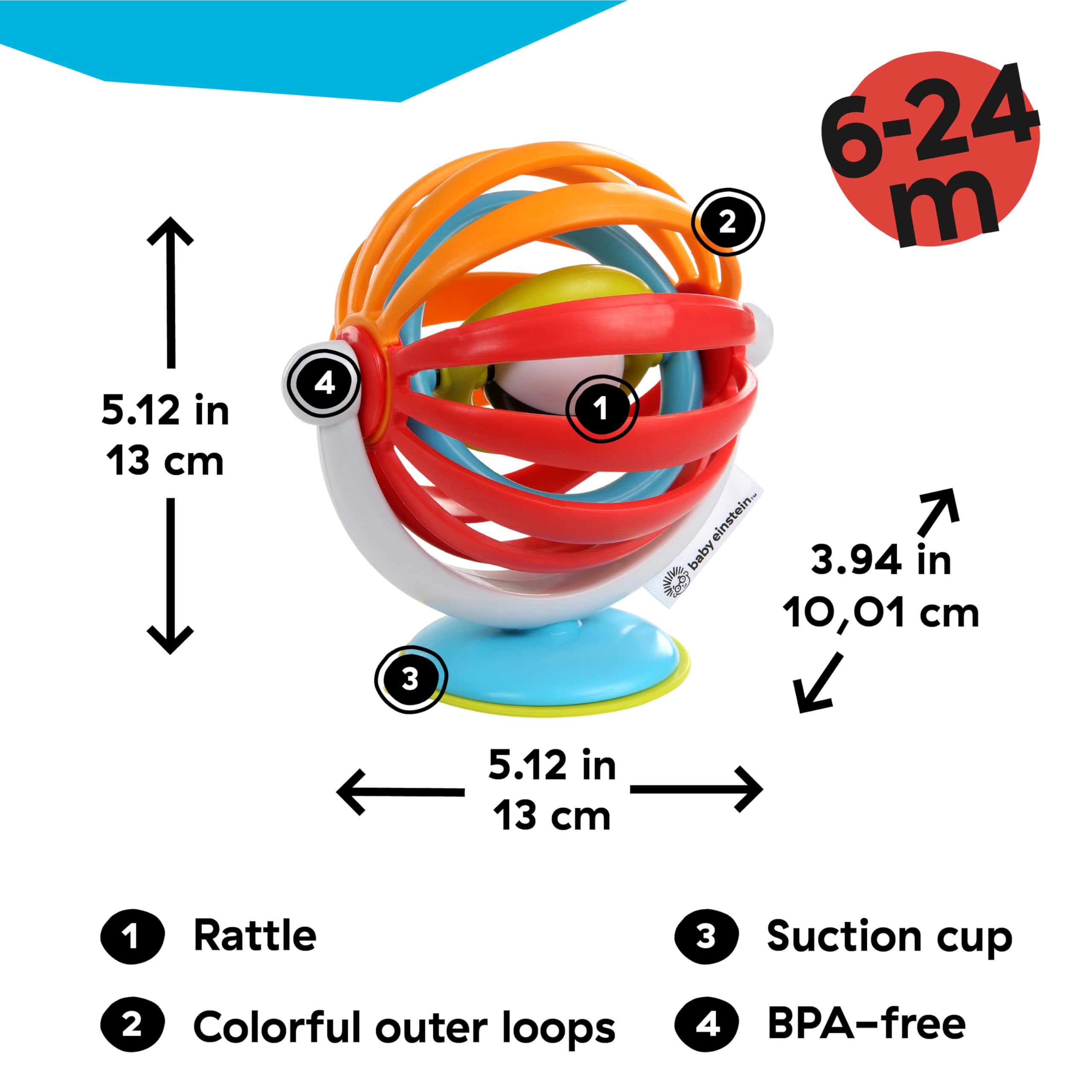 Ba Einstein colorful suction base rattle with loops baby high chair activity toy for 6 to 24 month olds