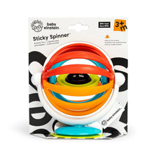 Baby Einstein Sticky Spinner booster activity toy in retail packaging, shown with suction base