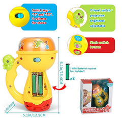 Huitich educational kids torch with songs and animal sounds yellow flashlight with projection and music buttons