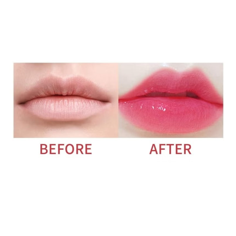 Before and after lips showing effect of Huitich baby pink glitter lipstick with shiny, vibrant finish